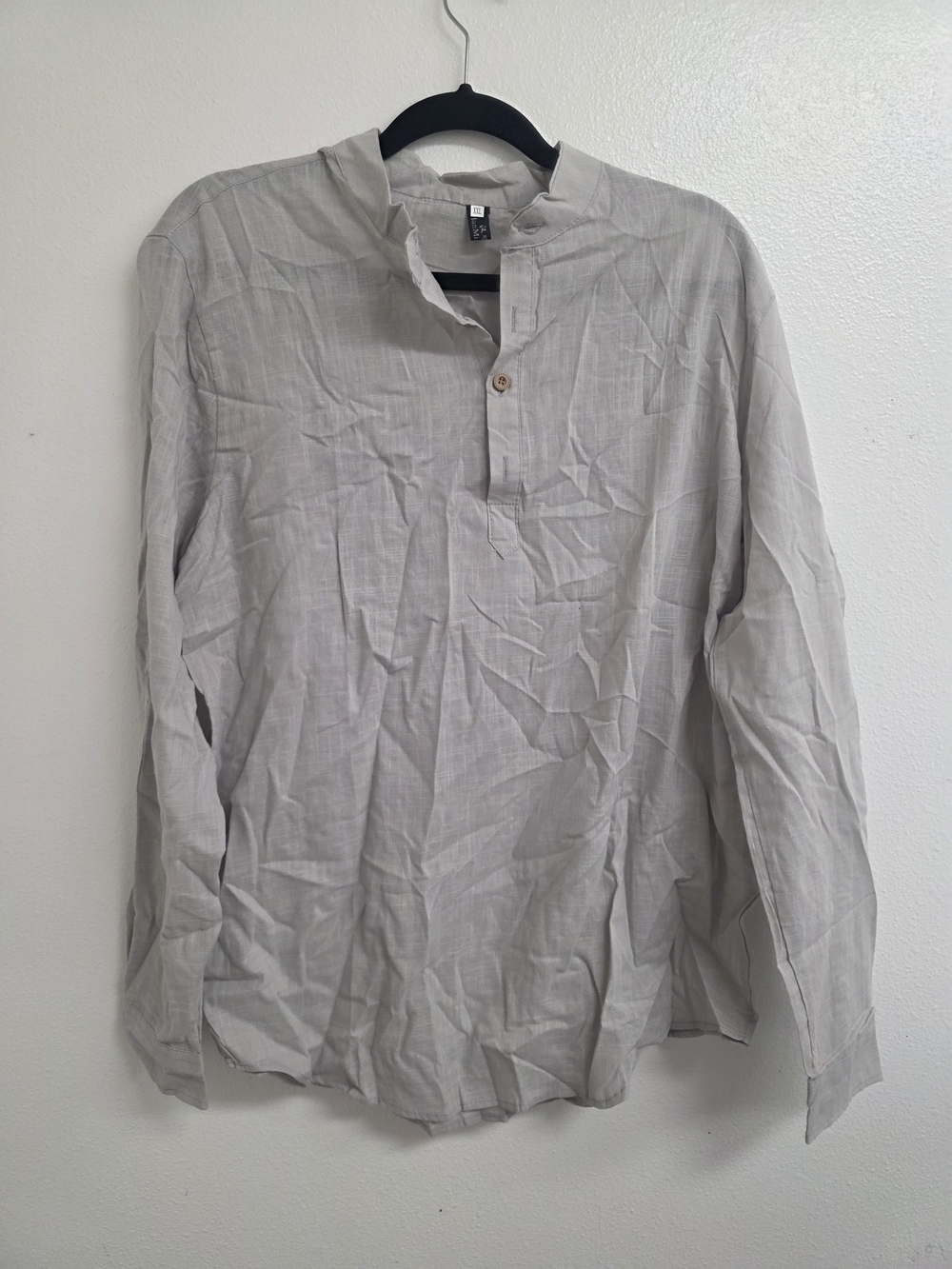 Men's Light Gray Mandarin-Collar Casual Button-Down Shirt (0575)